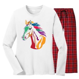 Rainbow Horse Lover Cute Women's Long Sleeve Flannel Pajama Set 