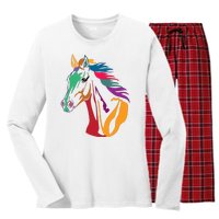 Rainbow Horse Lover Cute Women's Long Sleeve Flannel Pajama Set 