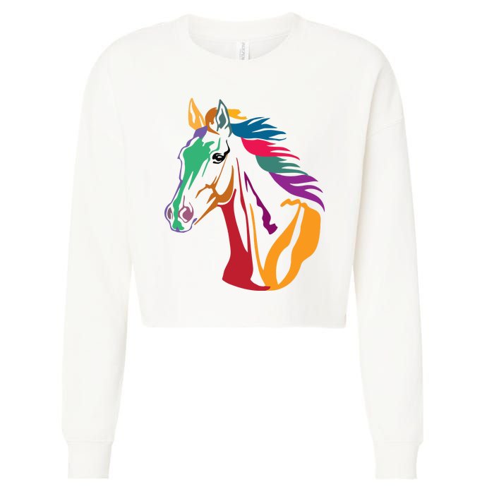 Rainbow Horse Lover Cute Cropped Pullover Crew