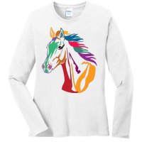 Rainbow Horse Lover Cute Ladies Long Sleeve Shirt