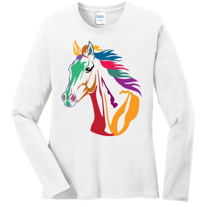 Rainbow Horse Lover Cute Ladies Long Sleeve Shirt