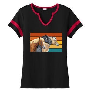 Retro Horses Lover Cute Gift Ladies Halftime Notch Neck Tee