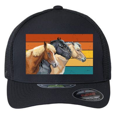 Retro Horses Lover Cute Gift Flexfit Unipanel Trucker Cap