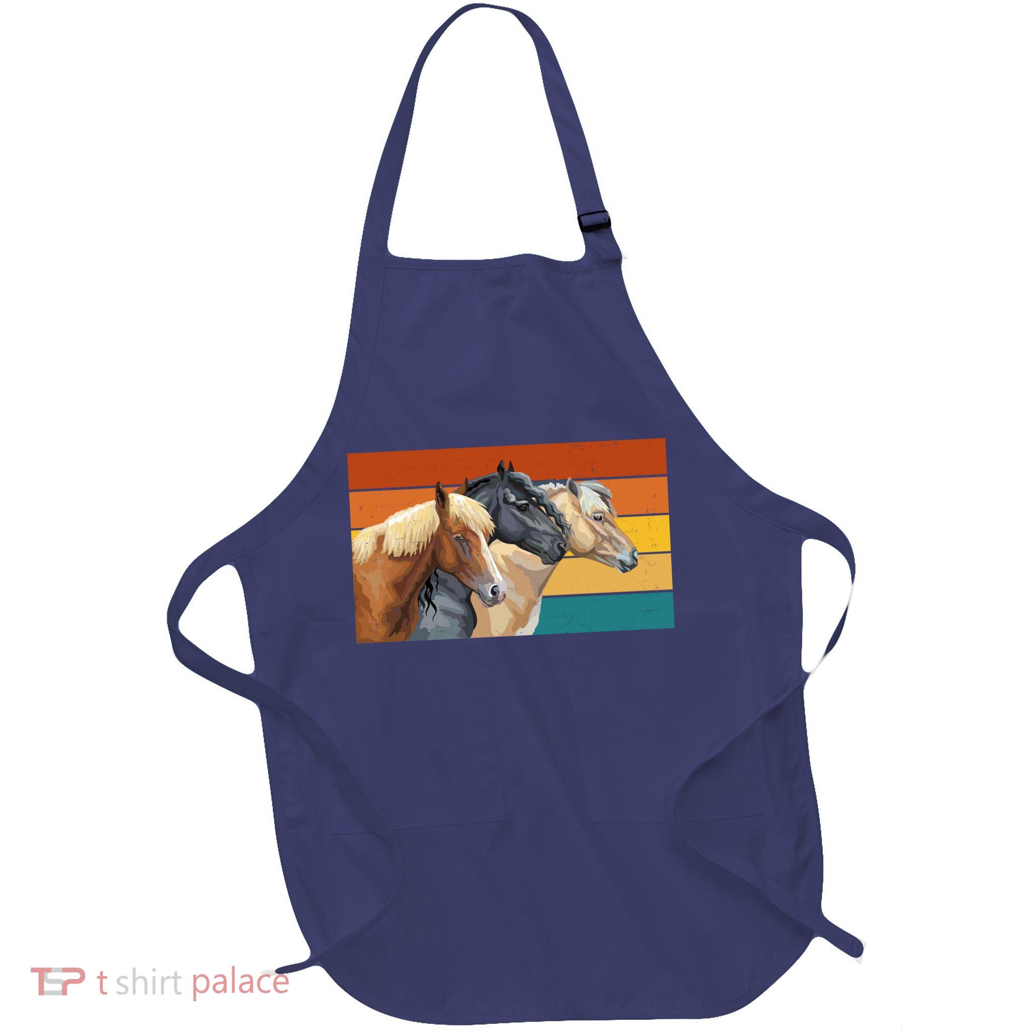 Retro Horses Lover Cute Gift Full-Length Apron With Pockets