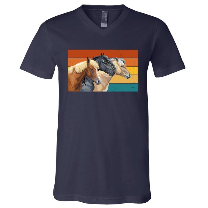 Retro Horses Lover Cute Gift V-Neck T-Shirt