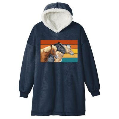 Retro Horses Lover Cute Gift Hooded Wearable Blanket