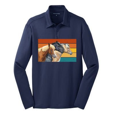 Retro Horses Lover Cute Gift Silk Touch Performance Long Sleeve Polo