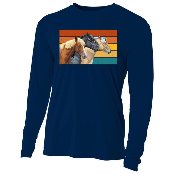 Retro Horses Lover Cute Gift Cooling Performance Long Sleeve Crew