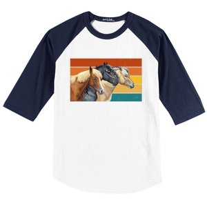 Retro Horses Lover Cute Gift Baseball Sleeve Shirt