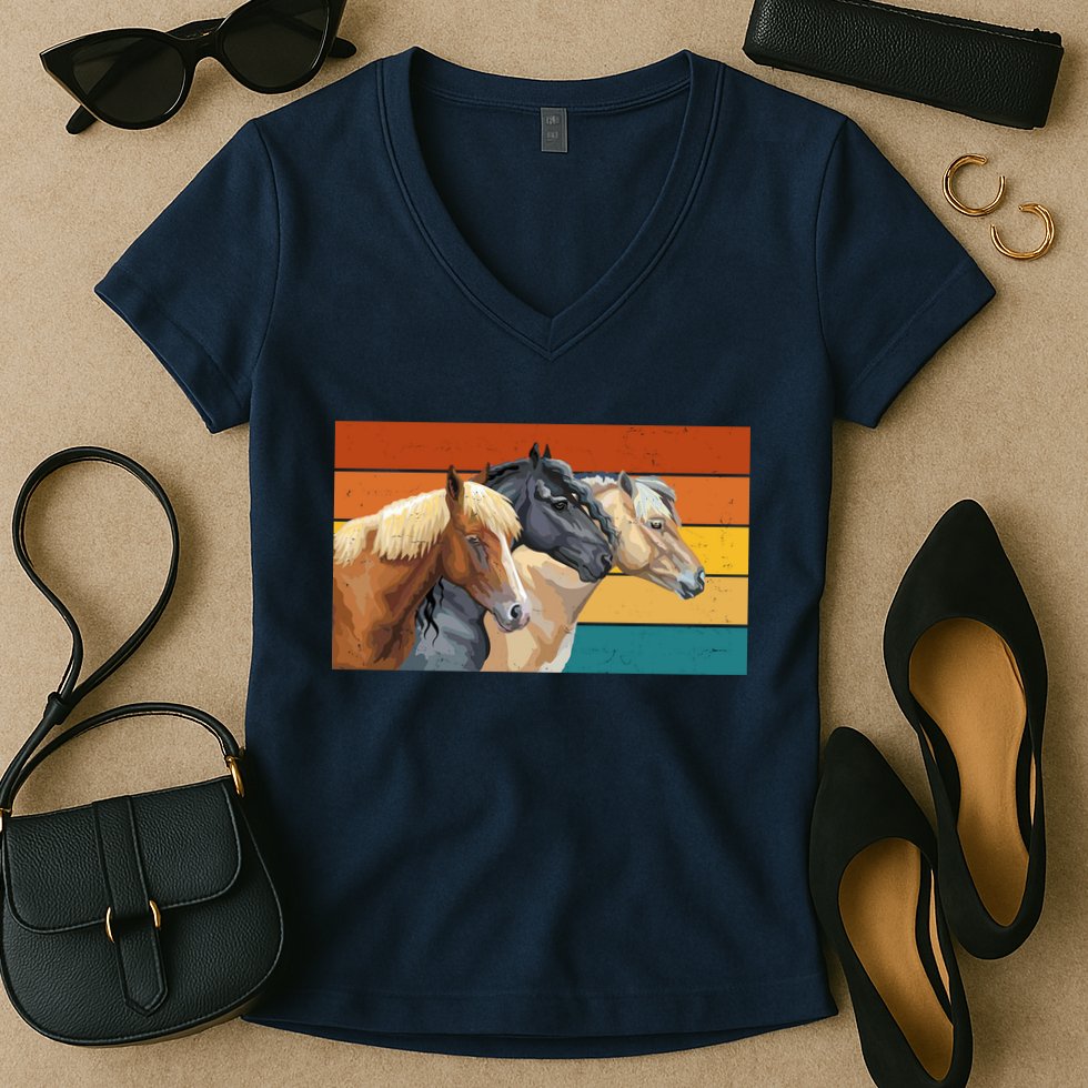 Retro Horses Lover Cute Gift Women's V-Neck T-Shirt