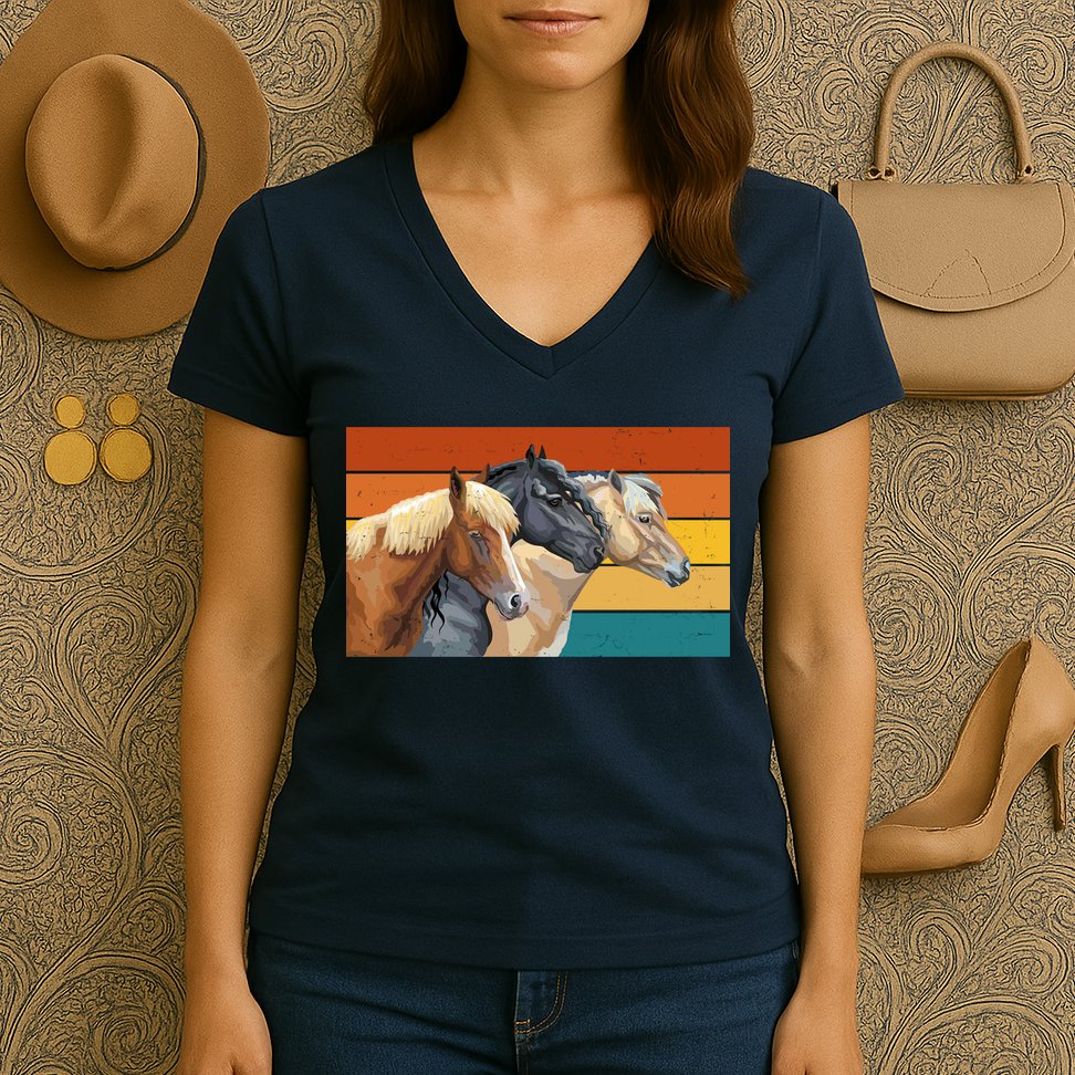 Retro Horses Lover Cute Gift Women's V-Neck T-Shirt