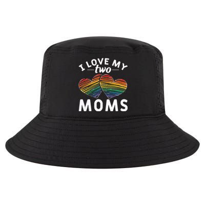 Rainbow Hearts Lesbian Pride Gift I Love My Two Moms LGBT Cool Comfort Performance Bucket Hat