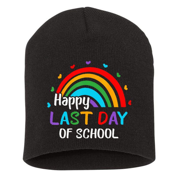 Rainbow Happy Last Day Of School End Of Year Teacher Summer Short Acrylic Beanie