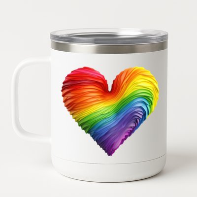 Rainbow Heart Lgbtq Flag Pride Parade Love Is Love Wins Gift 12 oz Stainless Steel Tumbler Cup