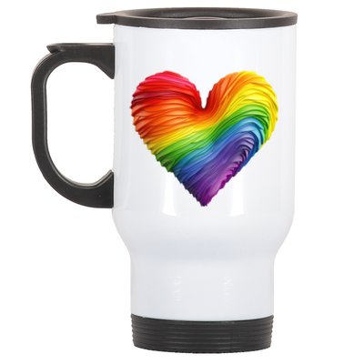 Rainbow Heart Lgbtq Flag Pride Parade Love Is Love Wins Gift Stainless Steel Travel Mug