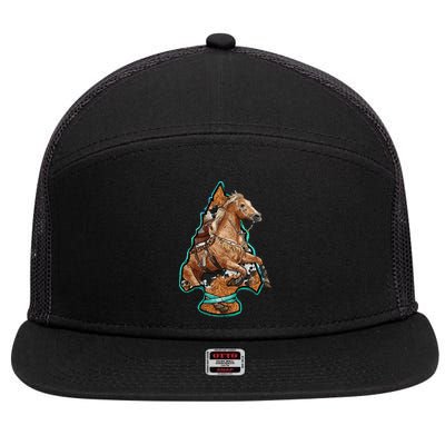 Retro Horse Lovers Cow Print Cow Western Country Cow Great Gift 7 Panel Mesh Trucker Snapback Hat
