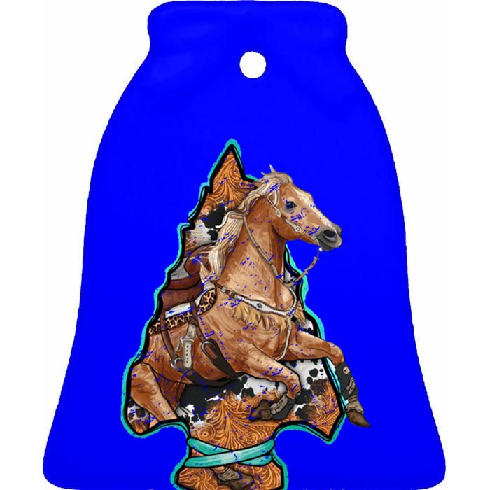 Retro Horse Lovers Cow Print Cow Western Country Cow Great Gift Ceramic Bell Ornament