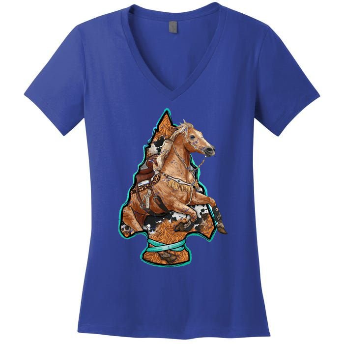 Retro Horse Lovers Cow Print Cow Western Country Cow Great Gift Women's V-Neck T-Shirt