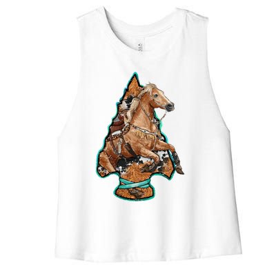 Retro Horse Lovers Cow Print Cow Western Country Cow Great Gift Women's Racerback Cropped Tank