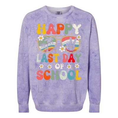 Retro Happy Last Day Of School Teacher Student Hello Summer Colorblast Crewneck Sweatshirt