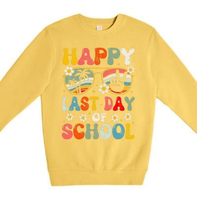 Retro Happy Last Day Of School Teacher Student Hello Summer Premium Crewneck Sweatshirt