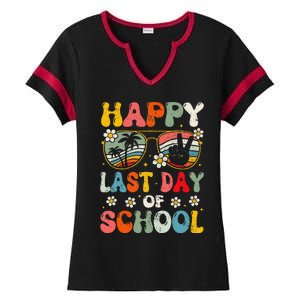 Retro Happy Last Day Of School Teacher Student Hello Summer Ladies Halftime Notch Neck Tee