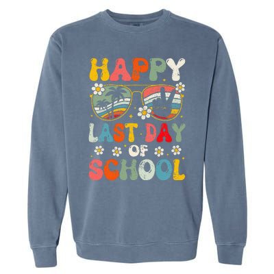 Retro Happy Last Day Of School Teacher Student Hello Summer Garment-Dyed Sweatshirt