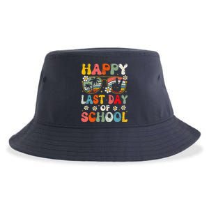 Retro Happy Last Day Of School Teacher Student Hello Summer Sustainable Bucket Hat