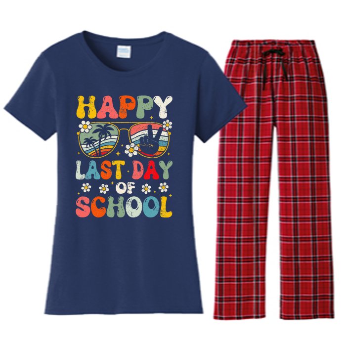 Retro Happy Last Day Of School Teacher Student Hello Summer Women's Flannel Pajama Set