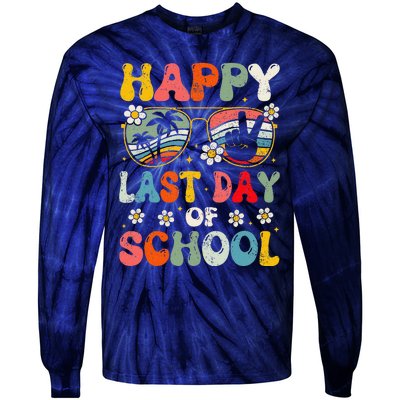 Retro Happy Last Day Of School Teacher Student Hello Summer Tie-Dye Long Sleeve Shirt