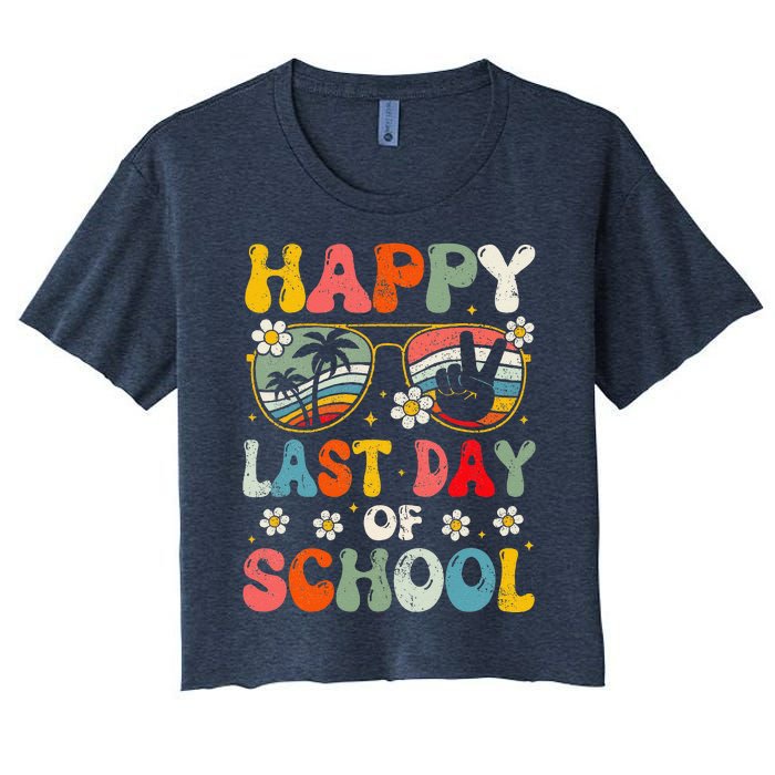 Retro Happy Last Day Of School Teacher Student Hello Summer Women's Crop Top Tee