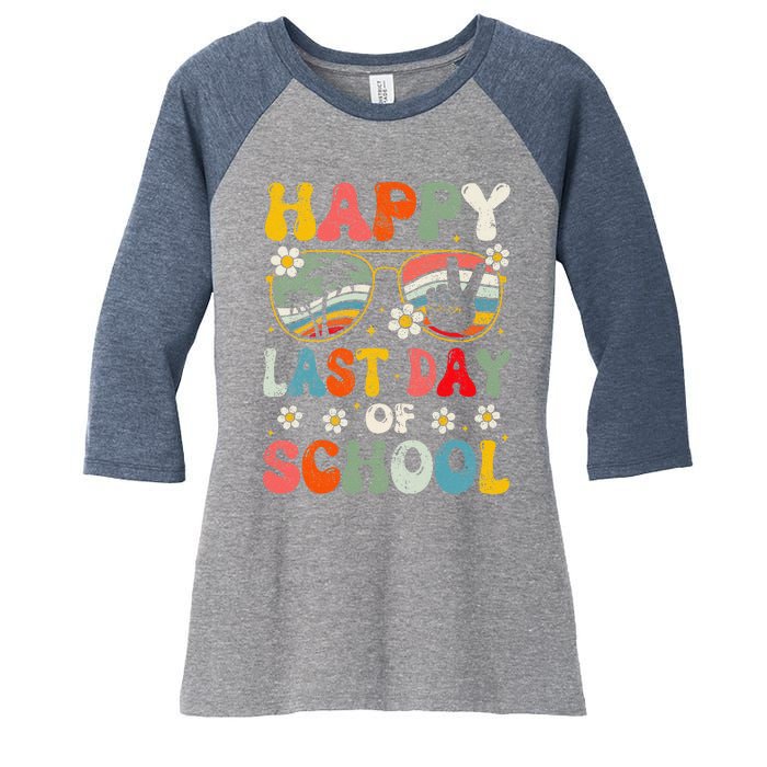 Retro Happy Last Day Of School Teacher Student Hello Summer Women's Tri-Blend 3/4-Sleeve Raglan Shirt