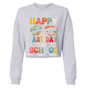 Retro Happy Last Day Of School Teacher Student Hello Summer Cropped Pullover Crew