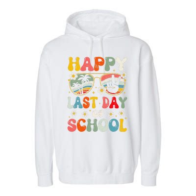 Retro Happy Last Day Of School Teacher Student Hello Summer Garment-Dyed Fleece Hoodie