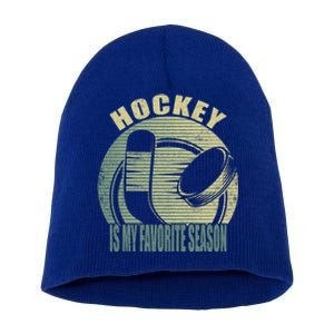 Retro Hockey Lovers Players Hockey Is My Favorite Season Gift Short Acrylic Beanie