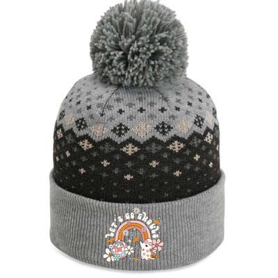 Retro Halloween Lets Go Ghouls Groovy Floral Ghost Funny Gift The Baniff Cuffed Pom Beanie