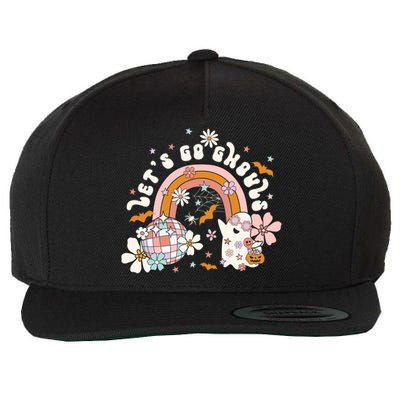 Retro Halloween Lets Go Ghouls Groovy Floral Ghost Funny Gift Wool Snapback Cap