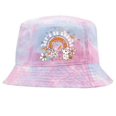 Retro Halloween Lets Go Ghouls Groovy Floral Ghost Funny Gift Tie-Dyed Bucket Hat