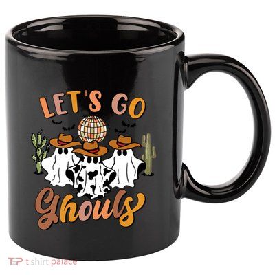 Retro Halloween Lets Go Ghouls Western Ghosts Disco Ball Gift 11oz C Handle Ceramic Mug