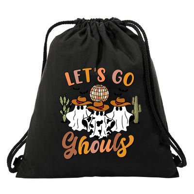Retro Halloween Lets Go Ghouls Western Ghosts Disco Ball Gift Drawstring Bag