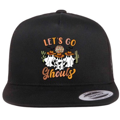 Retro Halloween Lets Go Ghouls Western Ghosts Disco Ball Gift Flatbill Hat