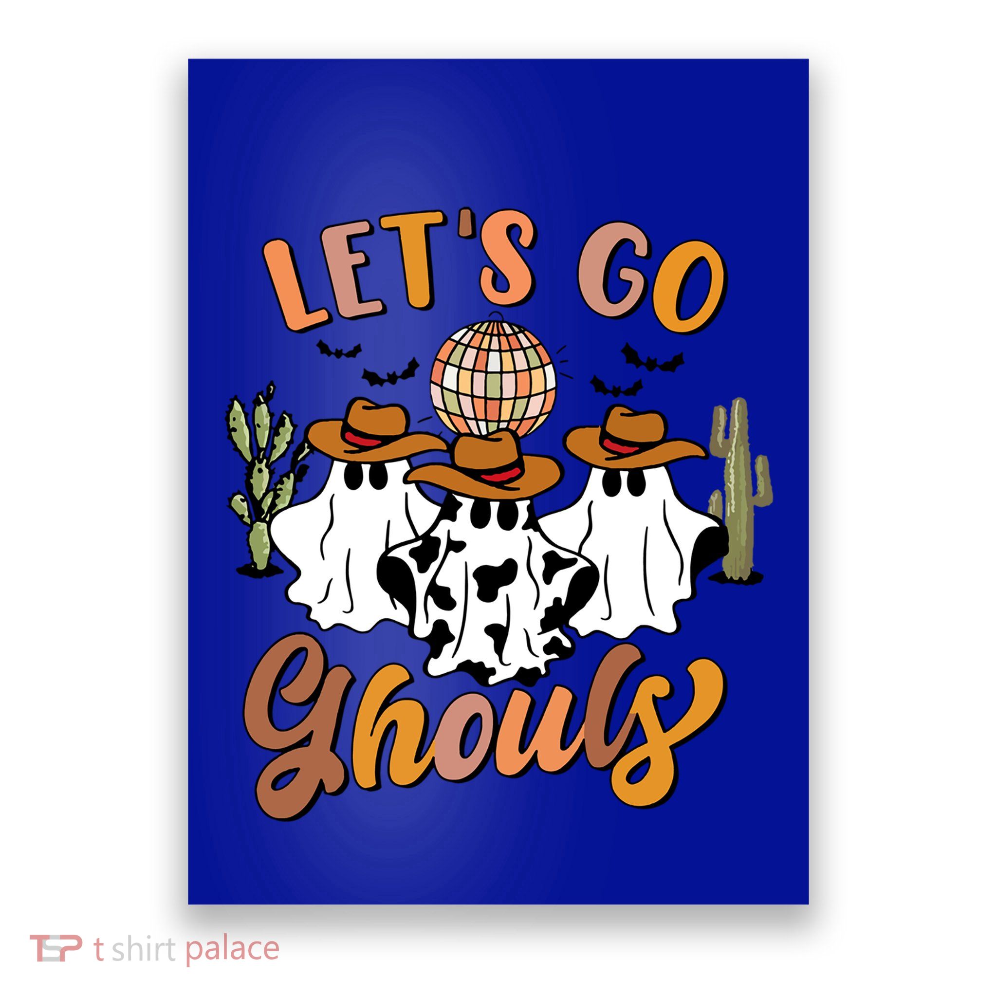 Retro Halloween Lets Go Ghouls Western Ghosts Disco Ball Gift Poster