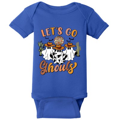 Retro Halloween Lets Go Ghouls Western Ghosts Disco Ball Gift Baby Bodysuit