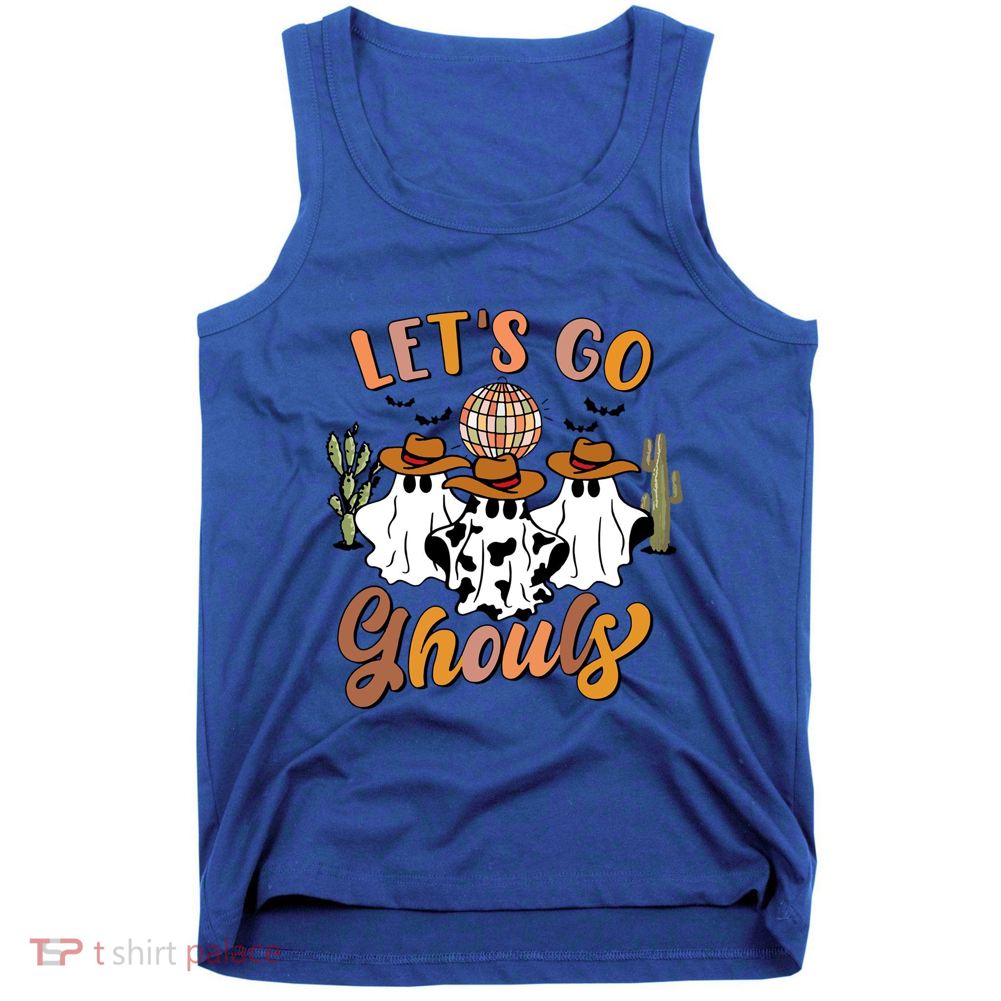 Retro Halloween Lets Go Ghouls Western Ghosts Disco Ball Gift Tank Top