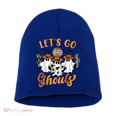 Retro Halloween Lets Go Ghouls Western Ghosts Disco Ball Gift Short Acrylic Beanie