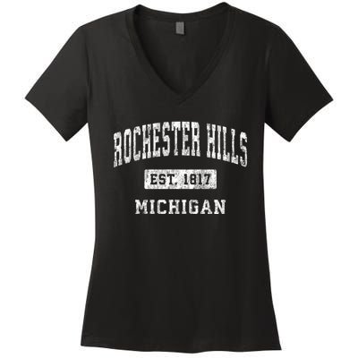 Rochester Hills Michigan Mi Vintage Established Sports Women's V-Neck T-Shirt