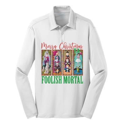 Retro Haunted Mansion Merry Christmas Hitchhiking Ghosts Xmas Silk Touch Performance Long Sleeve Polo