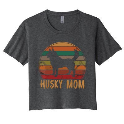 Retro Husky Mom Gift Dog Mother Pet Siberian Huskies Mama Women's Crop Top Tee