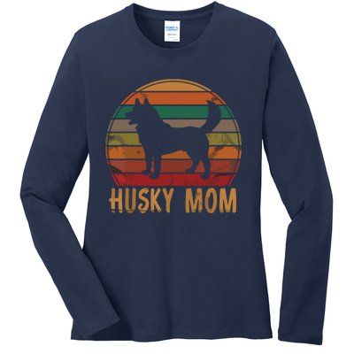 Retro Husky Mom Gift Dog Mother Pet Siberian Huskies Mama Ladies Long Sleeve Shirt