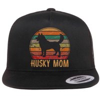 Retro Husky Mom Gift Dog Mother Pet Siberian Huskies Mama Flat Bill Trucker Hat